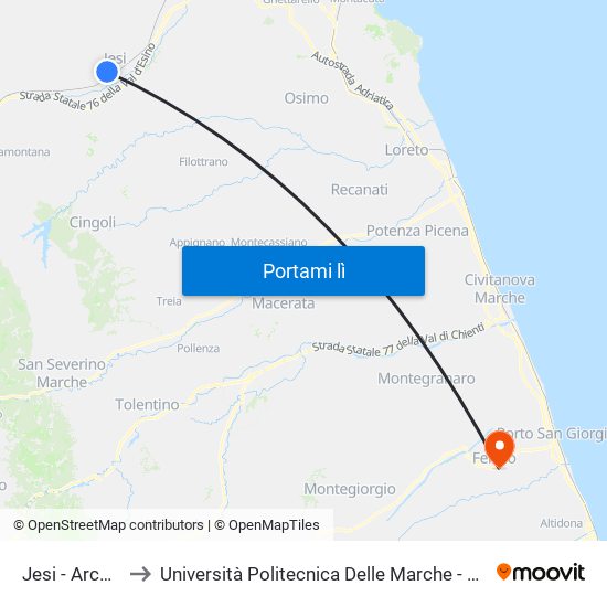 Jesi - Arco Clementino to Università Politecnica Delle Marche - Facoltà Di Ingegneria - Sede Di Fermo map