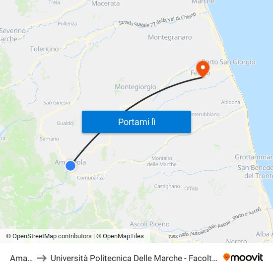 Amandola to Università Politecnica Delle Marche - Facoltà Di Ingegneria - Sede Di Fermo map