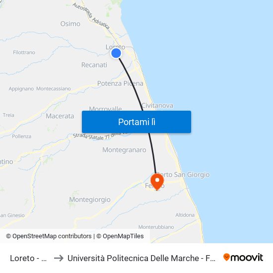 Loreto - Via Marche to Università Politecnica Delle Marche - Facoltà Di Ingegneria - Sede Di Fermo map