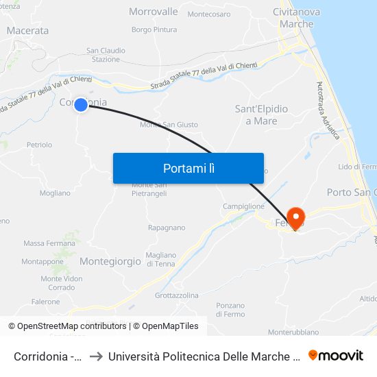 Corridonia - Via Crocefisso to Università Politecnica Delle Marche - Facoltà Di Ingegneria - Sede Di Fermo map