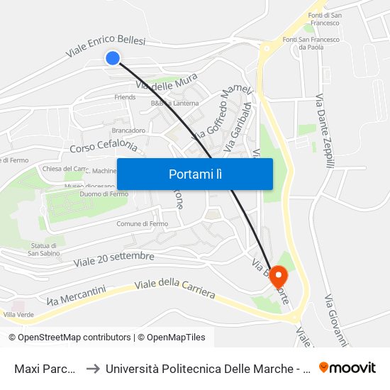 Maxi Parcheggio Basso to Università Politecnica Delle Marche - Facoltà Di Ingegneria - Sede Di Fermo map