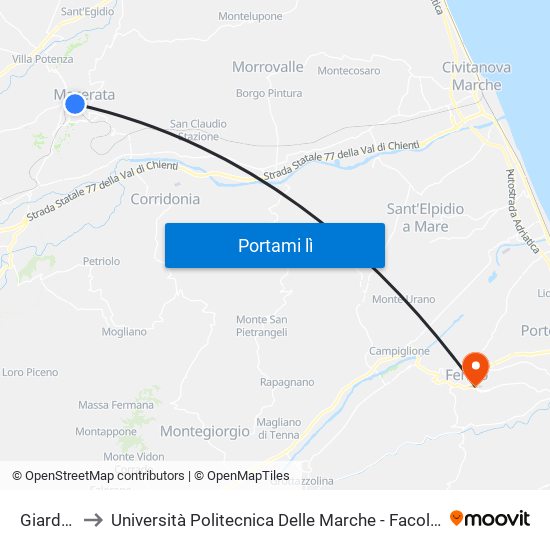 Giardini Diaz to Università Politecnica Delle Marche - Facoltà Di Ingegneria - Sede Di Fermo map