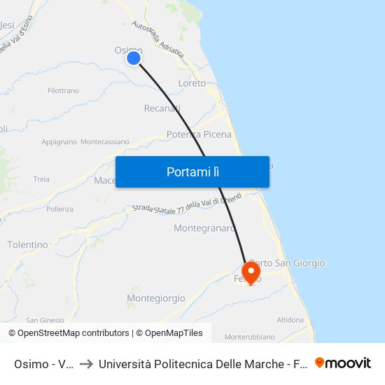 Osimo - Via Colombo to Università Politecnica Delle Marche - Facoltà Di Ingegneria - Sede Di Fermo map