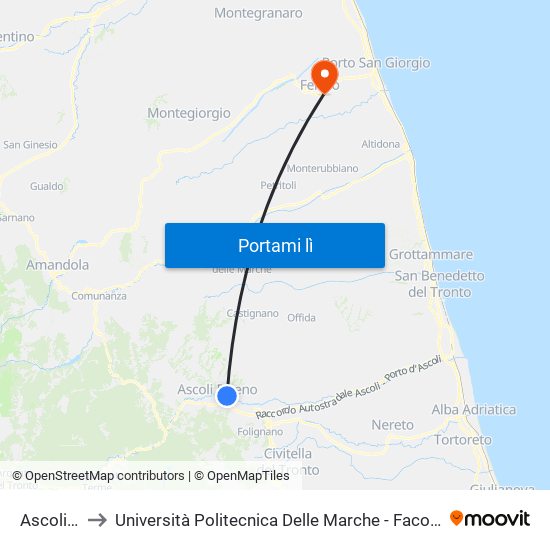 Ascoli Piceno to Università Politecnica Delle Marche - Facoltà Di Ingegneria - Sede Di Fermo map