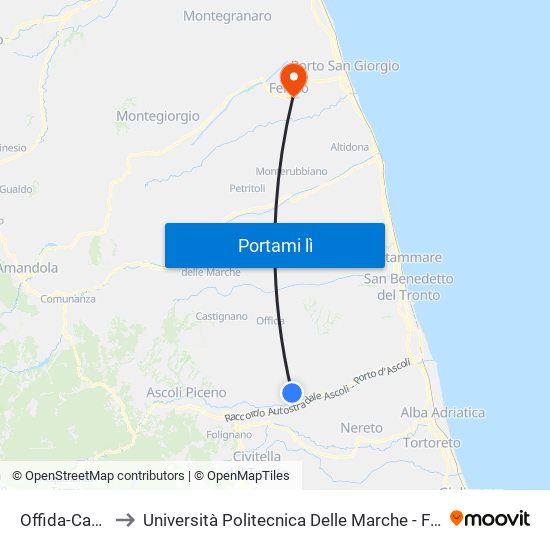 Offida-Castel Di Lama to Università Politecnica Delle Marche - Facoltà Di Ingegneria - Sede Di Fermo map