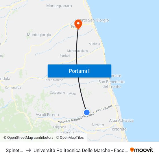 Spinetoli-Colli to Università Politecnica Delle Marche - Facoltà Di Ingegneria - Sede Di Fermo map