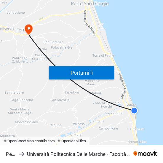 Pedaso to Università Politecnica Delle Marche - Facoltà Di Ingegneria - Sede Di Fermo map