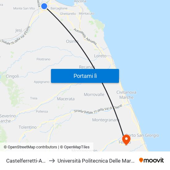 Castelferretti-Aeroporto Delle Marche to Università Politecnica Delle Marche - Facoltà Di Ingegneria - Sede Di Fermo map