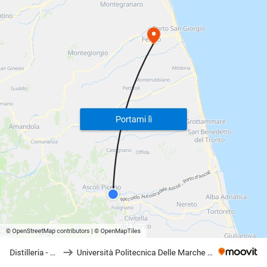 Distilleria - Piceno Aprutina to Università Politecnica Delle Marche - Facoltà Di Ingegneria - Sede Di Fermo map