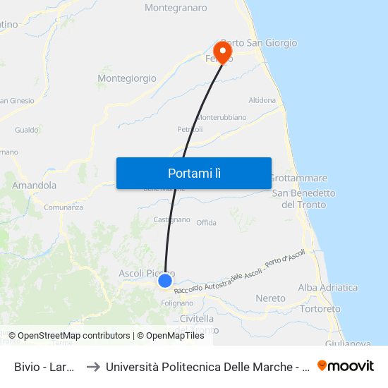 Bivio - Largo Margherite to Università Politecnica Delle Marche - Facoltà Di Ingegneria - Sede Di Fermo map