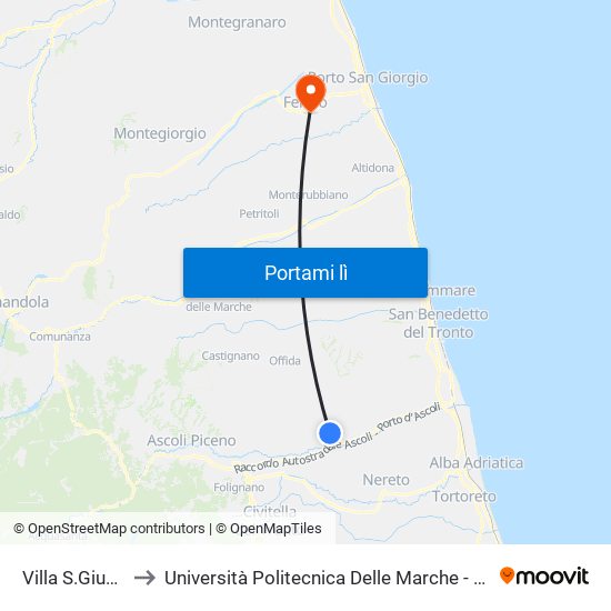 Villa S.Giuseppe Chiesa to Università Politecnica Delle Marche - Facoltà Di Ingegneria - Sede Di Fermo map