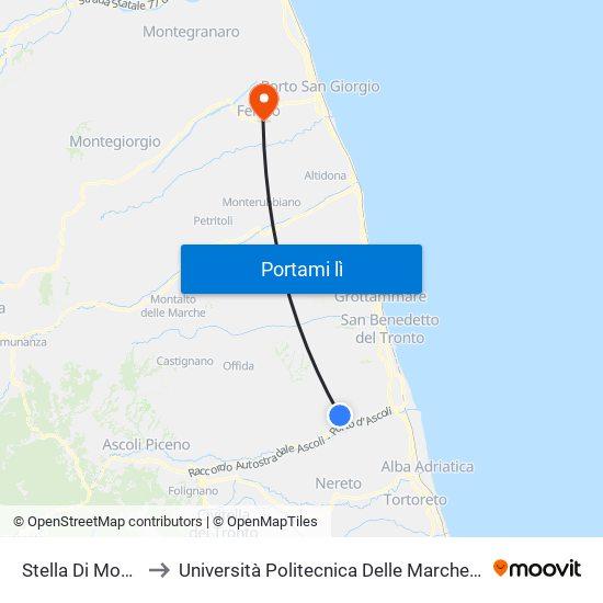 Stella Di Monsampolo - Binni to Università Politecnica Delle Marche - Facoltà Di Ingegneria - Sede Di Fermo map