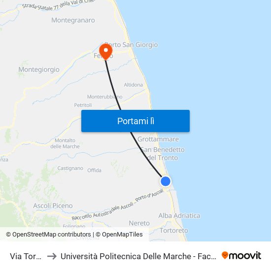 Via Torino, N.22 to Università Politecnica Delle Marche - Facoltà Di Ingegneria - Sede Di Fermo map