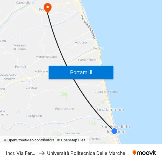 Incr. Via Ferri-Via De Carolis to Università Politecnica Delle Marche - Facoltà Di Ingegneria - Sede Di Fermo map