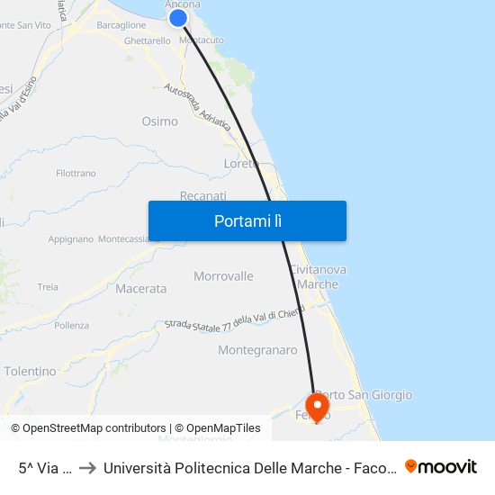 5^ Via Tiziano to Università Politecnica Delle Marche - Facoltà Di Ingegneria - Sede Di Fermo map