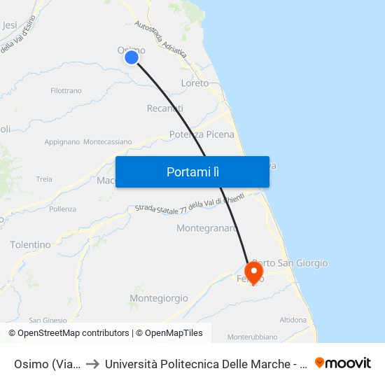 Osimo (Via C. Colombo) to Università Politecnica Delle Marche - Facoltà Di Ingegneria - Sede Di Fermo map