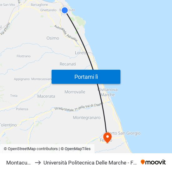 Montacuto - Carcere to Università Politecnica Delle Marche - Facoltà Di Ingegneria - Sede Di Fermo map