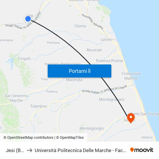 Jesi (Bivio Itis) to Università Politecnica Delle Marche - Facoltà Di Ingegneria - Sede Di Fermo map