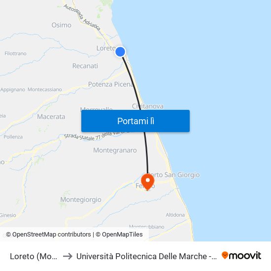 Loreto (Montorso Centro) to Università Politecnica Delle Marche - Facoltà Di Ingegneria - Sede Di Fermo map