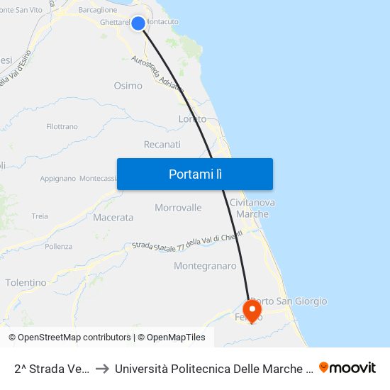 2^ Strada Vecchia Pinocchio to Università Politecnica Delle Marche - Facoltà Di Ingegneria - Sede Di Fermo map