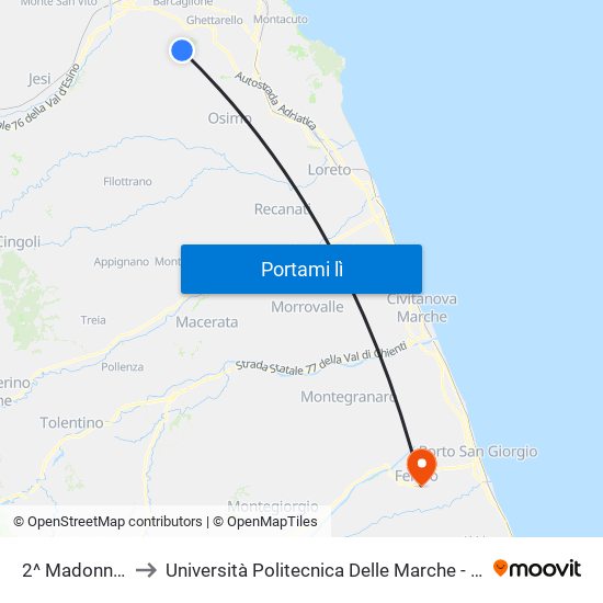 2^ Madonna Delle Grazie to Università Politecnica Delle Marche - Facoltà Di Ingegneria - Sede Di Fermo map