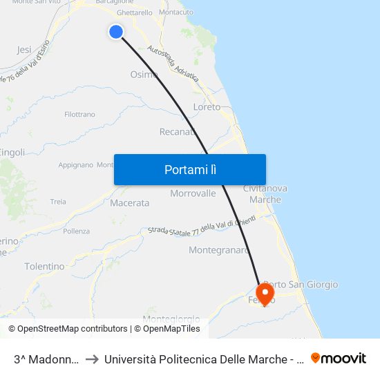 3^ Madonna Delle Grazie to Università Politecnica Delle Marche - Facoltà Di Ingegneria - Sede Di Fermo map