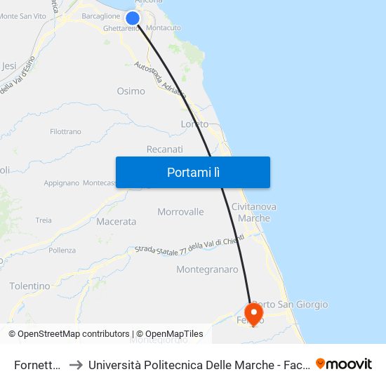 Fornetto - Borgo to Università Politecnica Delle Marche - Facoltà Di Ingegneria - Sede Di Fermo map