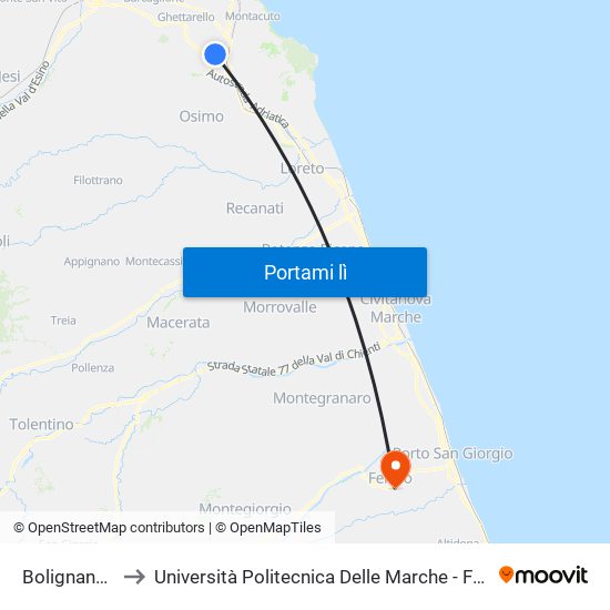 Bolignano Capolinea to Università Politecnica Delle Marche - Facoltà Di Ingegneria - Sede Di Fermo map