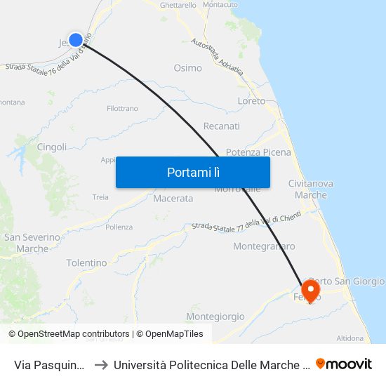 Via Pasquinelli - Via Bocconi to Università Politecnica Delle Marche - Facoltà Di Ingegneria - Sede Di Fermo map