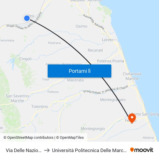 Via Delle Nazioni - Incr. Via Romania to Università Politecnica Delle Marche - Facoltà Di Ingegneria - Sede Di Fermo map