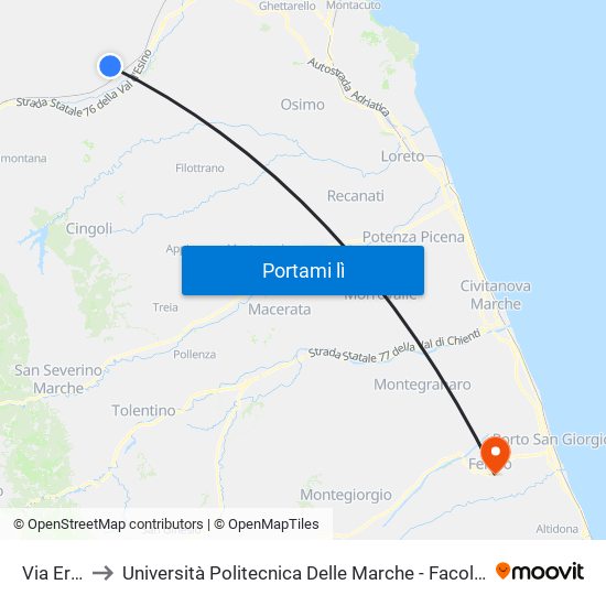 Via Erbarella to Università Politecnica Delle Marche - Facoltà Di Ingegneria - Sede Di Fermo map