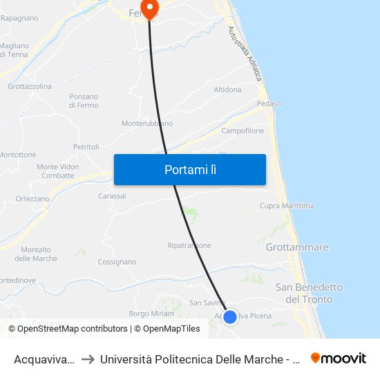 Acquaviva Via Alighieri to Università Politecnica Delle Marche - Facoltà Di Ingegneria - Sede Di Fermo map