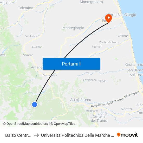 Balzo Centropolifunzionale to Università Politecnica Delle Marche - Facoltà Di Ingegneria - Sede Di Fermo map