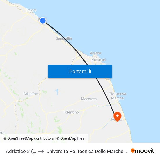 Adriatico 3 (Mercato Ittico) to Università Politecnica Delle Marche - Facoltà Di Ingegneria - Sede Di Fermo map