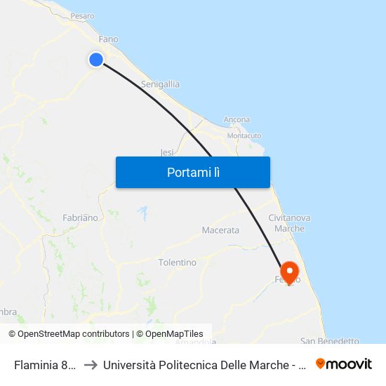 Flaminia 8 (Cuccurano) to Università Politecnica Delle Marche - Facoltà Di Ingegneria - Sede Di Fermo map