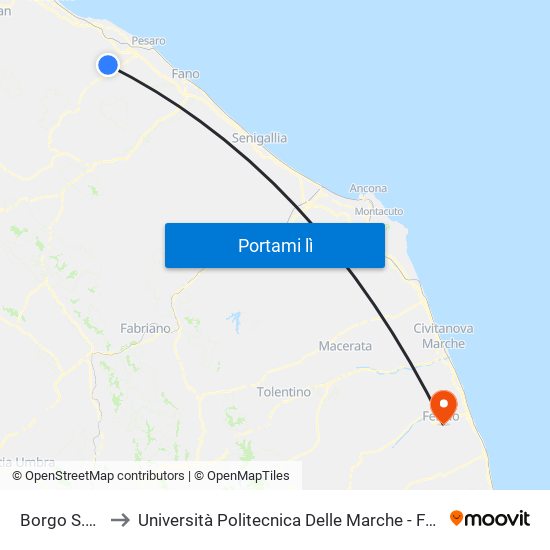 Borgo S.Maria (Arci) to Università Politecnica Delle Marche - Facoltà Di Ingegneria - Sede Di Fermo map