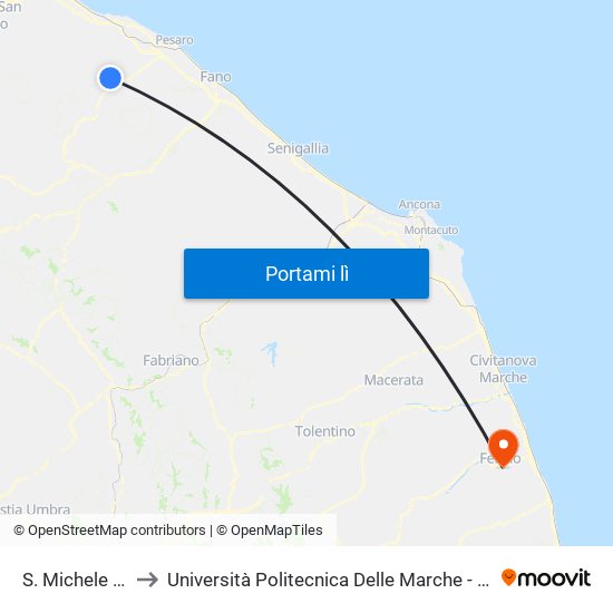 S. Michele (Montecchio) to Università Politecnica Delle Marche - Facoltà Di Ingegneria - Sede Di Fermo map