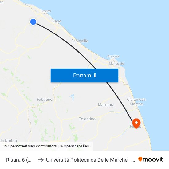 Risara  6  (Montelabbate) to Università Politecnica Delle Marche - Facoltà Di Ingegneria - Sede Di Fermo map