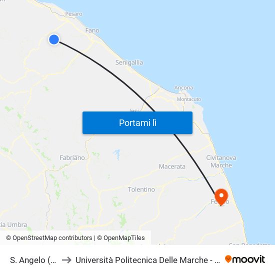 S. Angelo (Della Quercia) to Università Politecnica Delle Marche - Facoltà Di Ingegneria - Sede Di Fermo map