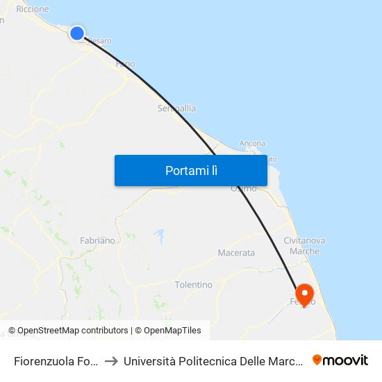 Fiorenzuola Focara Della Romagna to Università Politecnica Delle Marche - Facoltà Di Ingegneria - Sede Di Fermo map