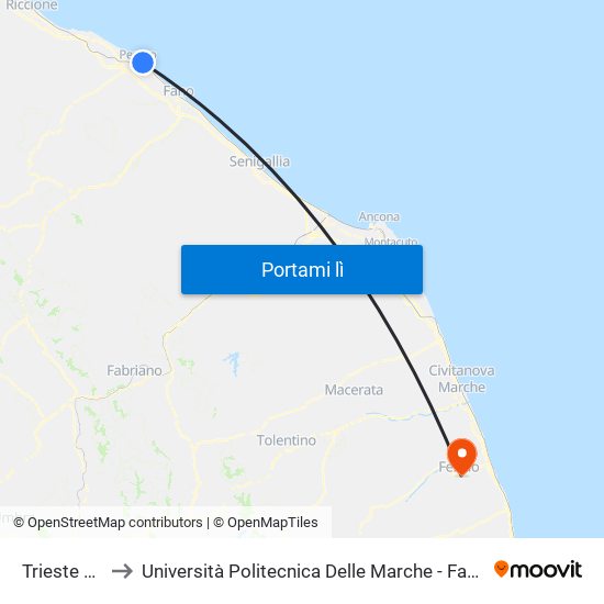 Trieste Amendola to Università Politecnica Delle Marche - Facoltà Di Ingegneria - Sede Di Fermo map