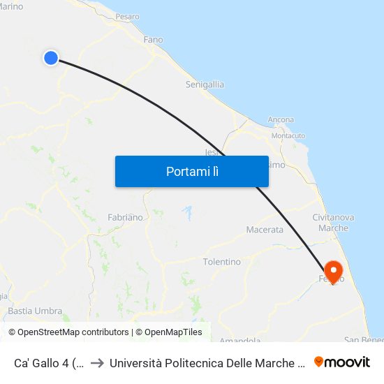 Ca' Gallo 4 (Incr.Cà Spezie) to Università Politecnica Delle Marche - Facoltà Di Ingegneria - Sede Di Fermo map
