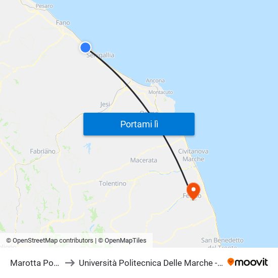 Marotta Ponte Autostrada to Università Politecnica Delle Marche - Facoltà Di Ingegneria - Sede Di Fermo map