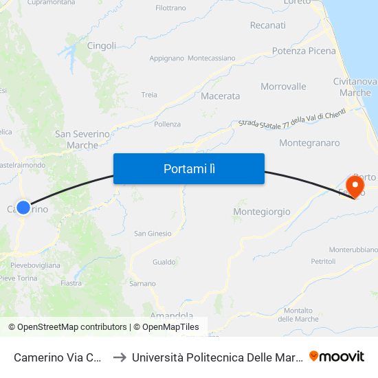 Camerino Via Conti 37 - Incr. Via Stoppol to Università Politecnica Delle Marche - Facoltà Di Ingegneria - Sede Di Fermo map
