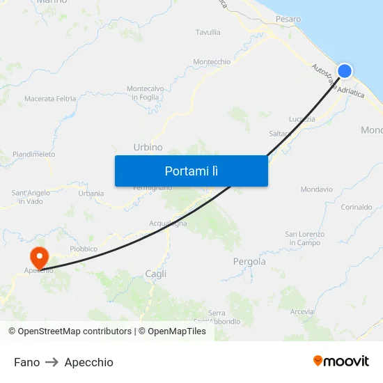 Fano to Apecchio map