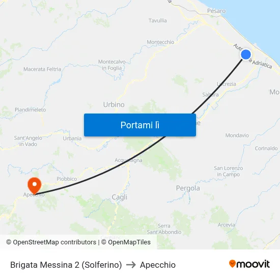 Brigata Messina 2 (Solferino) to Apecchio map