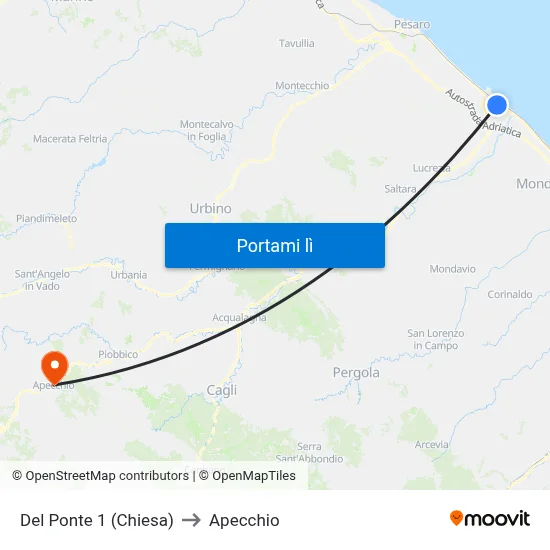 Del Ponte 1 (Chiesa) to Apecchio map