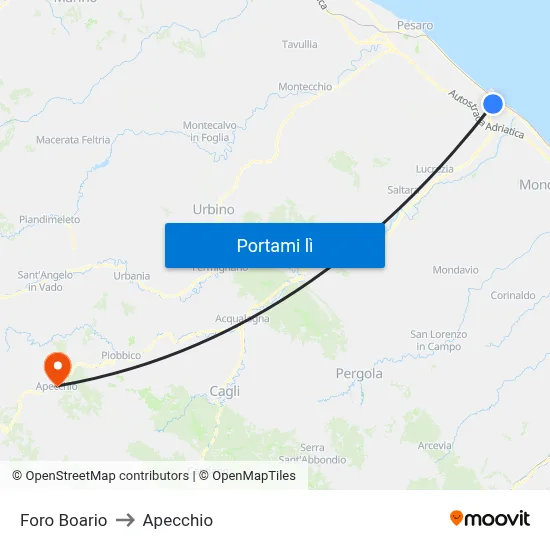 Foro Boario to Apecchio map