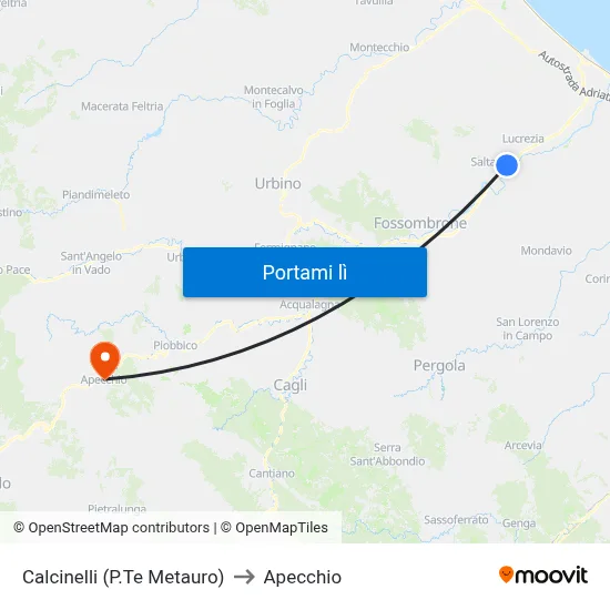 Calcinelli (P.Te Metauro) to Apecchio map