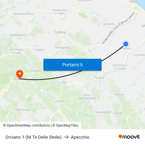 Orciano 1 (M.Te Delle Stelle) to Apecchio map
